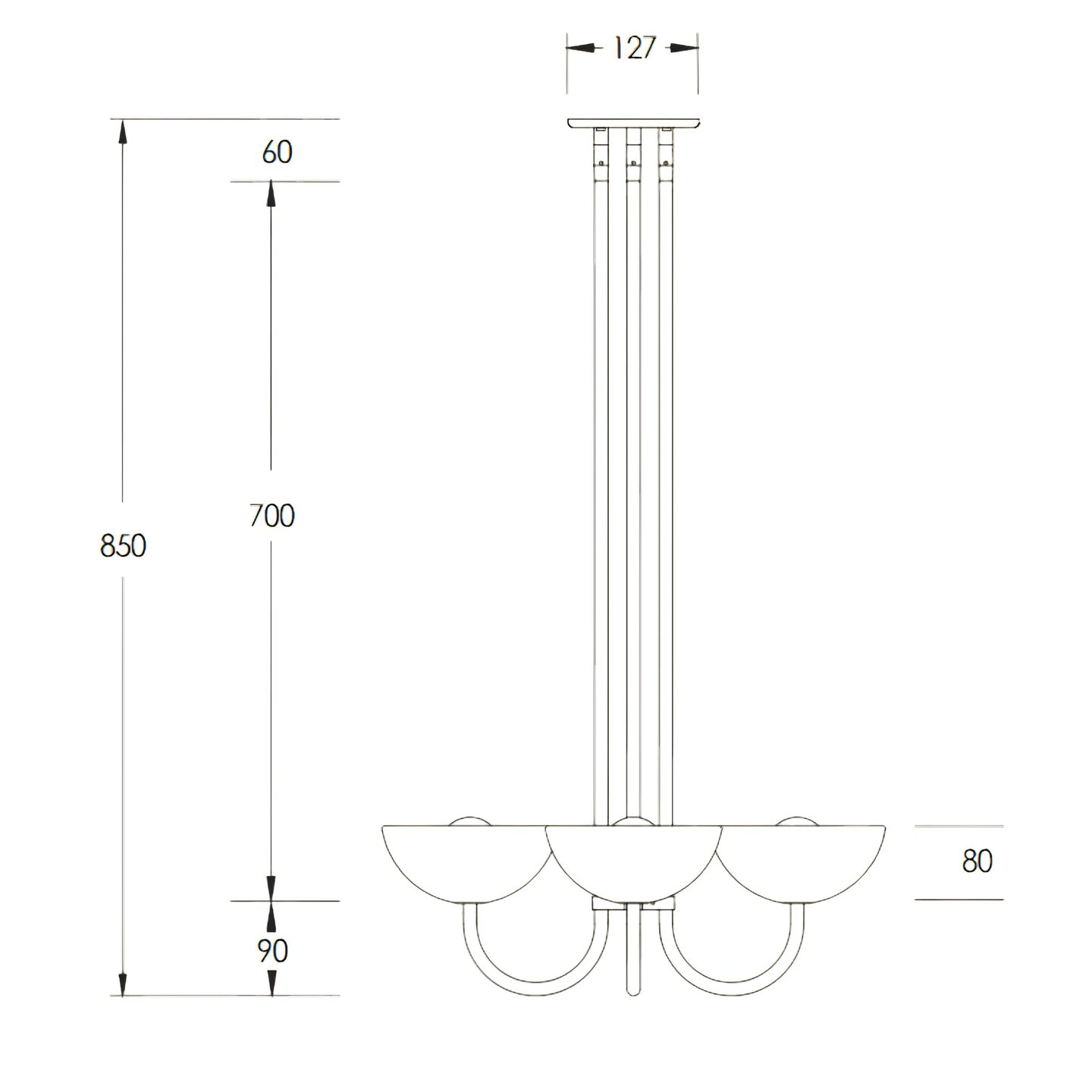 Aurelia Chandelier Quad Small Cast Glass & Brass